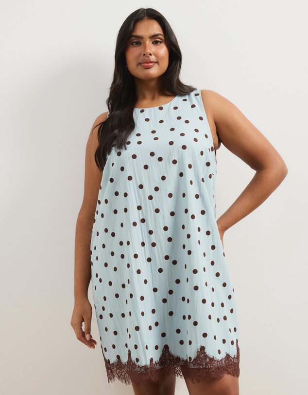 Atmos&Here Curvy - Polka Dot Mini Dress With Lace Trim