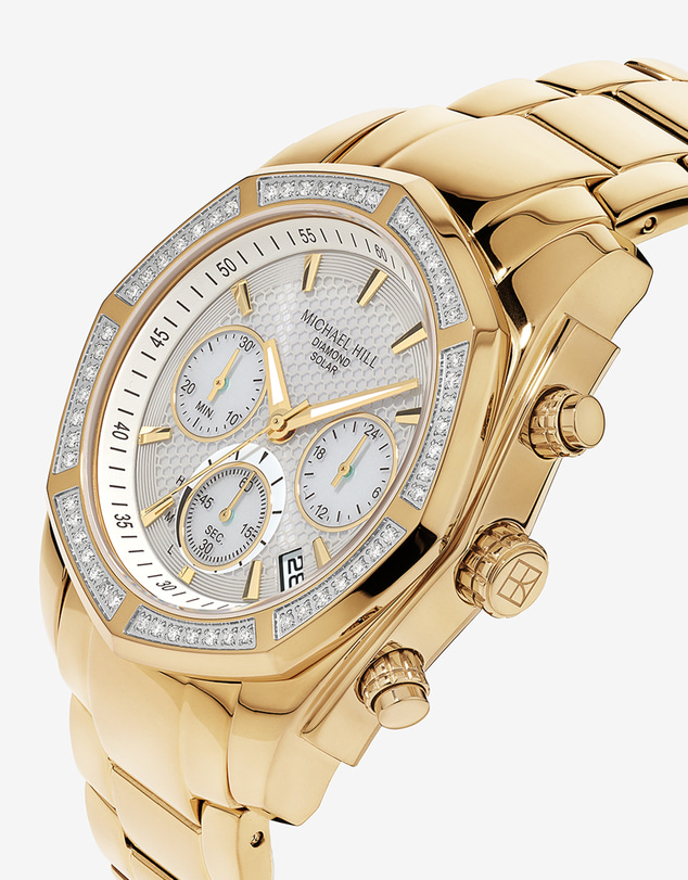 Michael Hill - Men's Solar Chronograph Watch with 0.50 Carat TW Diamonds in Gold-Tone Stainless Steel