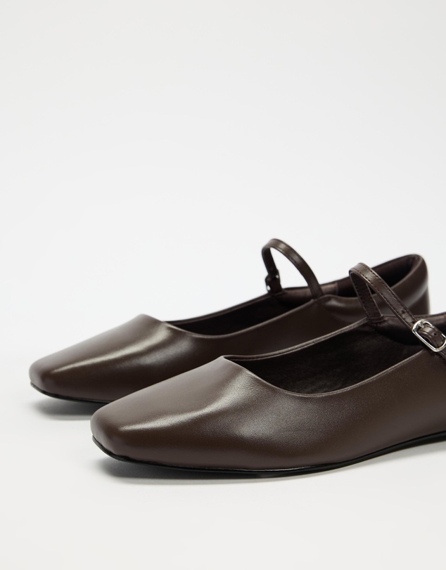 AERE - Leather Mary Jane Ballet Flats - Women's