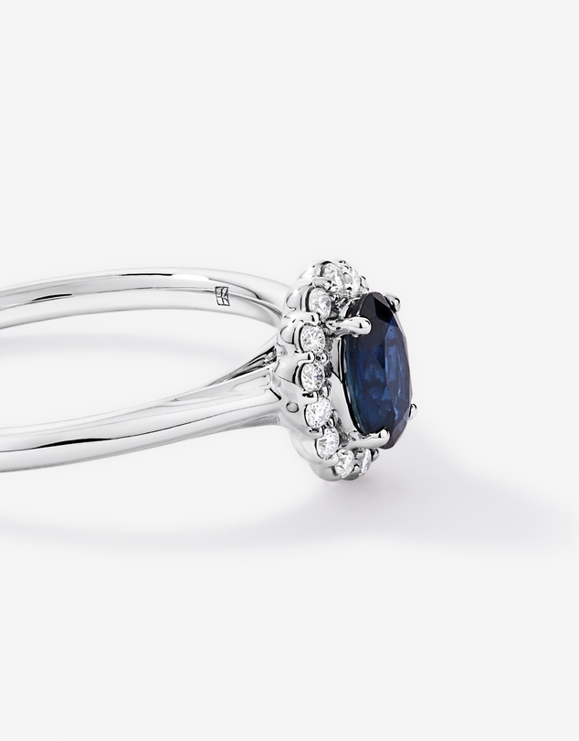 Michael Hill - Australian Sapphire & 0.10 Carat TW Diamond Halo Ring in 10kt White Gold
