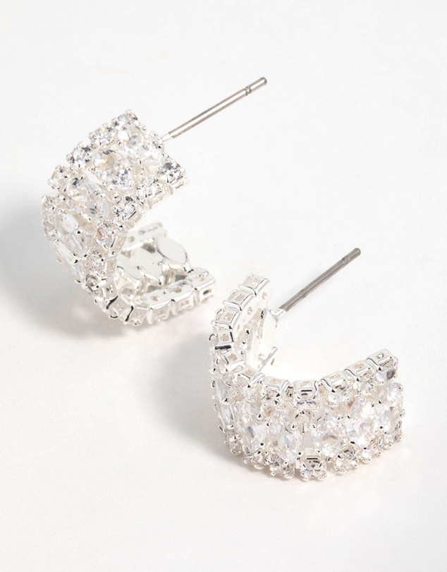 Lovisa - Silver Plated Cubic Zirconia Marquise Center Strap Hoop Earrings