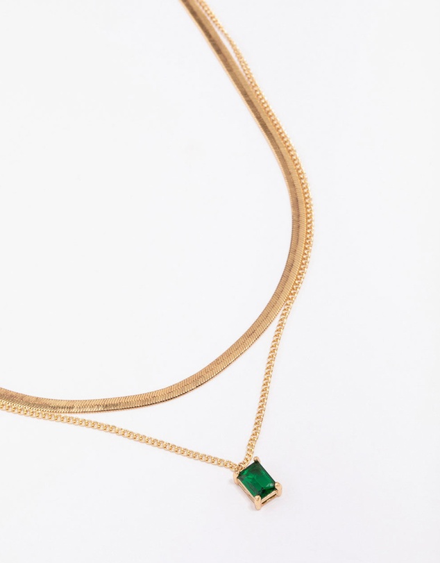 Lovisa - Gold Plated Baguette Snake Emerald Layered Necklace
