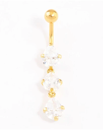 Lovisa - Gold Plated Titanium Cubic Zirconia Drop Belly Ring