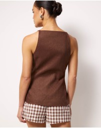 AERE - Nora Linen Button Front Top