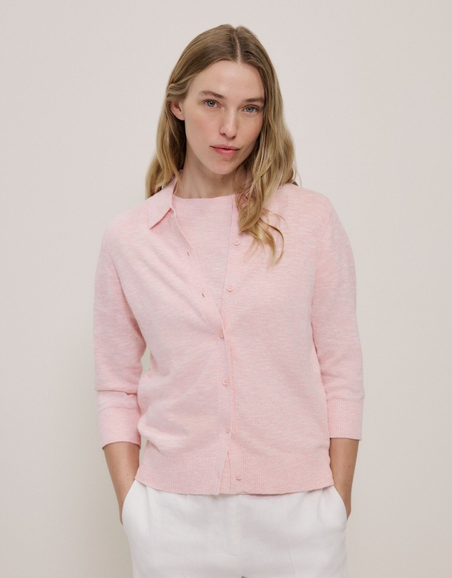 Trenery - Linen Cotton Collared Cardigan in Blossom Pink