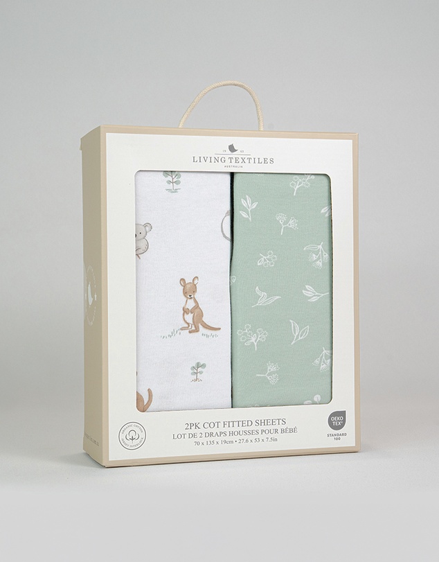 Living Textiles - 2 Pack Organic Cot Fitted Sheet - Australiana
