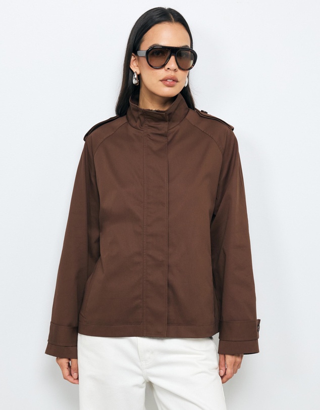AERE - Sadie Funnel Neck Crop Trench Coat