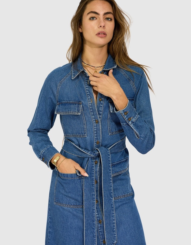 Belle & Bloom - See Through You Midi Belted Trench Dress