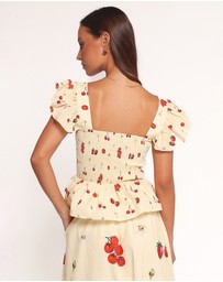 Petal & Pup - Remira Smocked Ruffle Top - Yellow Cherry
