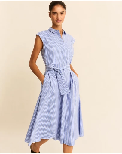 Emme | Max Mara Group - Periwinkle Blue Striped Cotton Dress