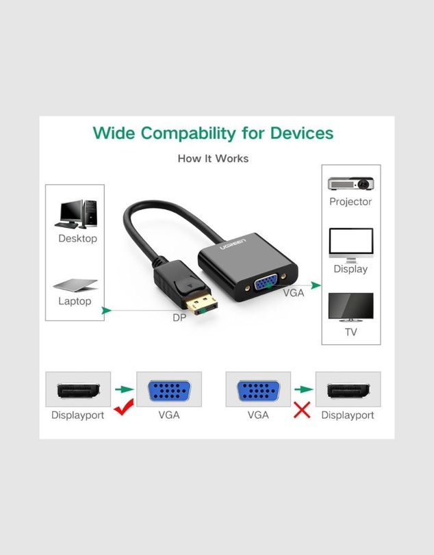 Ugreen - UGREEN DP Male to VGAFemale Converter Black