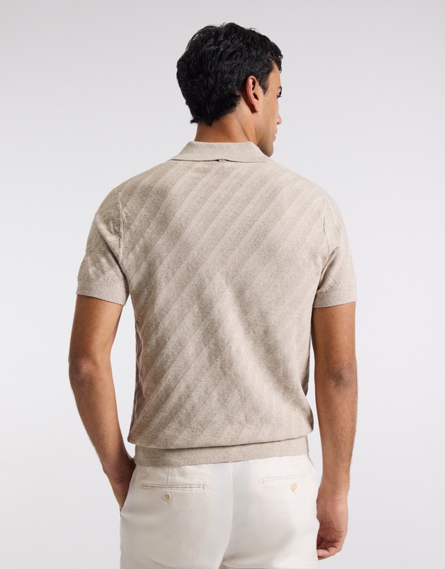 Calibre - Linen Blend Open Neck Polo Sand