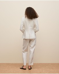 Trenery - Linen Pinstripe Single Breasted Blazer in White
