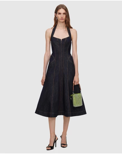 Self Portrait - Denim Halterneck Midi Dress