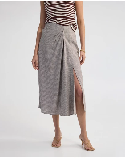 Oxford - Nadia Linen Blend Pinstriped Skirt