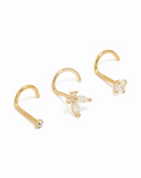Lovisa - Gold Plated Titanium Diamante Butterfly & Classic Nose Studs 3-Pack