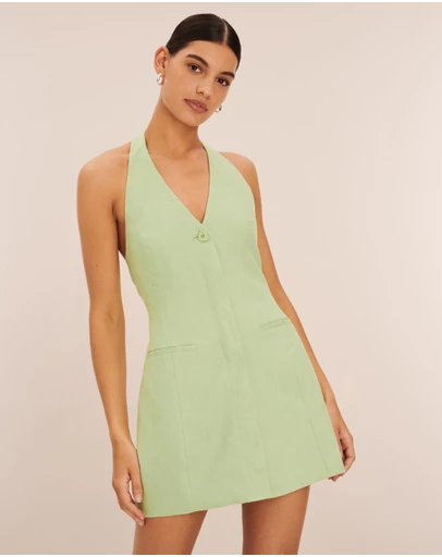 AERE - Tailored Linen Mini Halter Dress