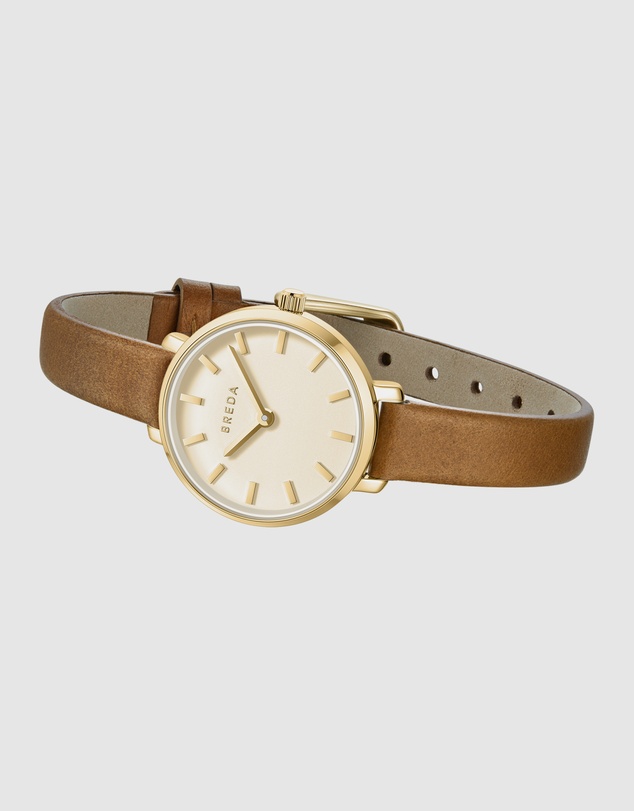 Breda - Beverly Gold and Brown Leather Band Watch, 25MM