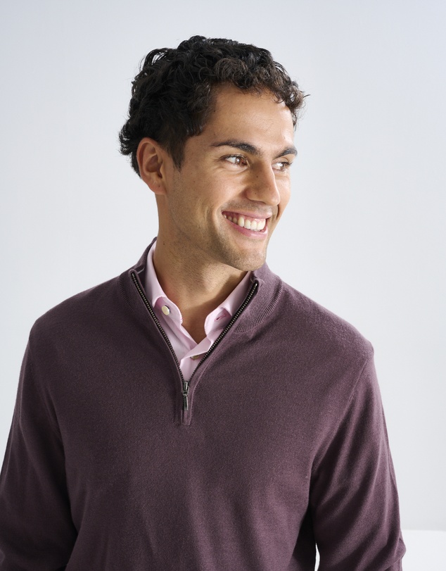 3 Wise Men - 3 Wise Men Harvey Zip Neck Merino Knit - Merlot