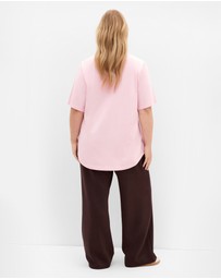City Chic - Plus size Curved Hem Soho Cotton Tee - heavenly pink