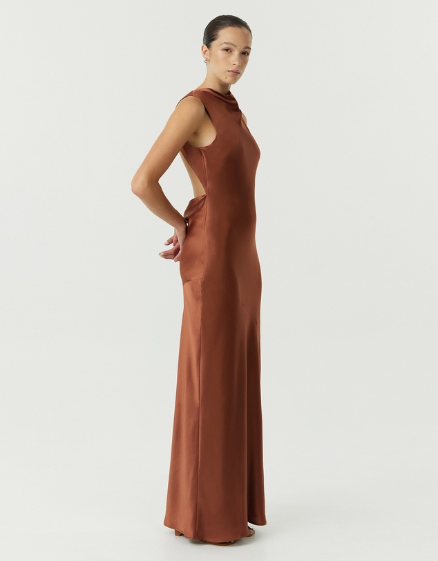 Third Form - Satin Bias Cowl Back Maxi Dress