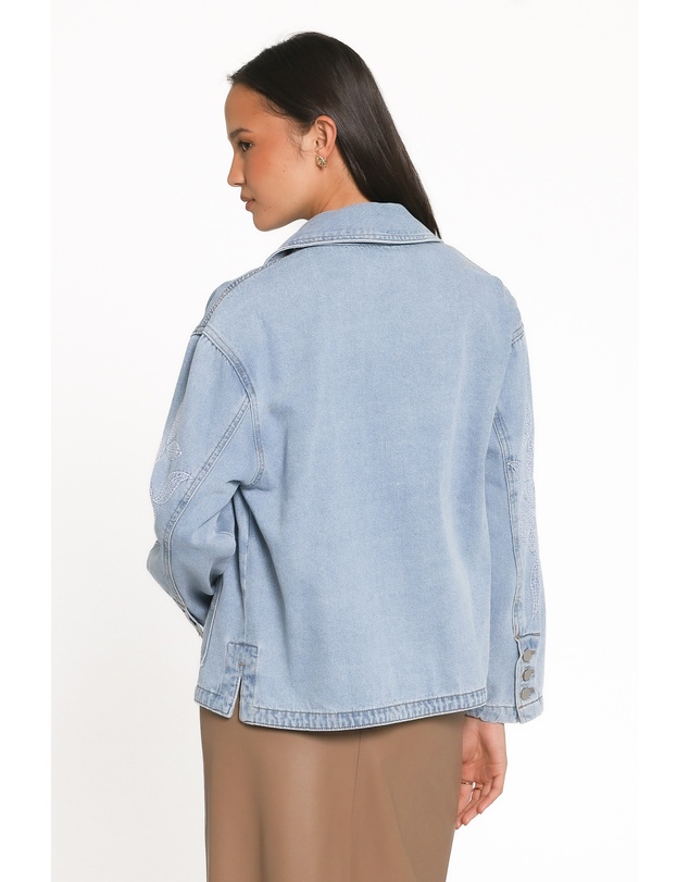 Petal & Pup - Mora Embroidered Denim Shacket - Light Wash