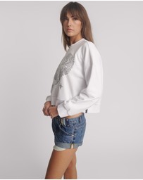 ONE TEASPOON - Studded Heart Cropped Sweater - White