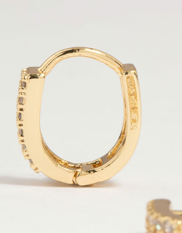 Lovisa - Gold Plated Brass Oval Plain & Cubic Zirconia Huggie Earrings 2-Pack