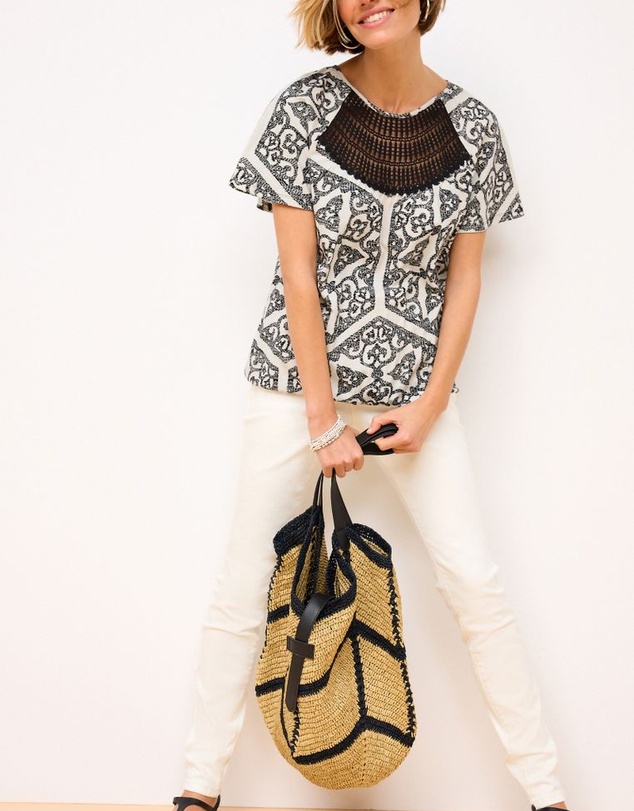 NEXT - Short Sleeve Crochet Bubblehem Top