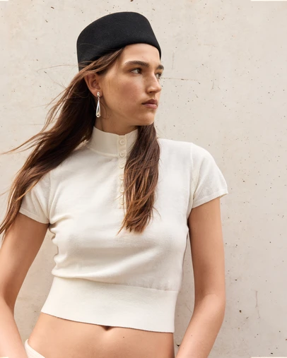 Minima Esenciales - Zoa Cotton Cashmere Funnel Neck Knit Top