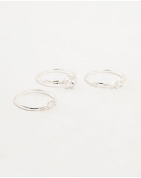 Lovisa - Silver Plated Cubic Zirconia Stacking Rings 3-Pack