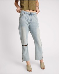 ONE TEASPOON - Fleetwood Zipped Hooligans Mid Waist Relaxed Cropped Jeans