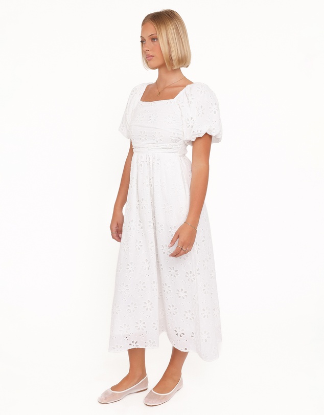 Petal & Pup - Clo Puff Sleeve Midi Dress - White Broderie