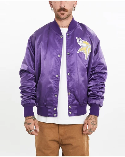 Vintage by The Real Deal - Pre Loved - Vintage 90s NFL Minnesota Vikings Satin Bomber Jacket