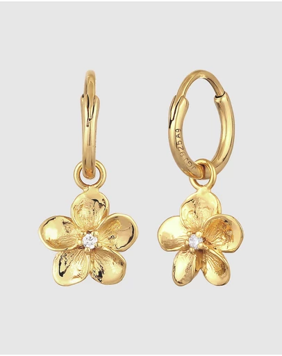 Elli Jewelry - Zirconia Frangipani Hoop Earrings in Gold-Plated 925 Silver