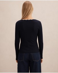 Forever New - Rebecca Scallop Long Sleeves Top
