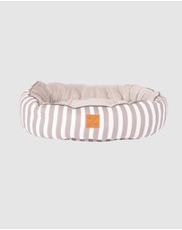 Mog & Bone - 4 Seasons Reversible Circular Dog Bed - Latte Hamptons Stripe Print