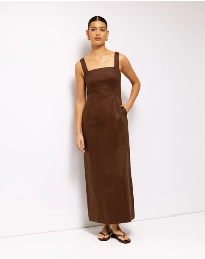 AERE - Kaili Linen Square Neck Maxi Dress