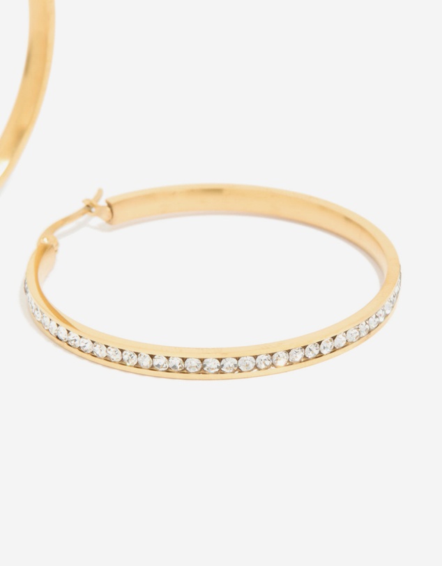 Lovisa - Waterproof Gold Plated Stainless Steel Diamante Hoop Earrings 45 MM