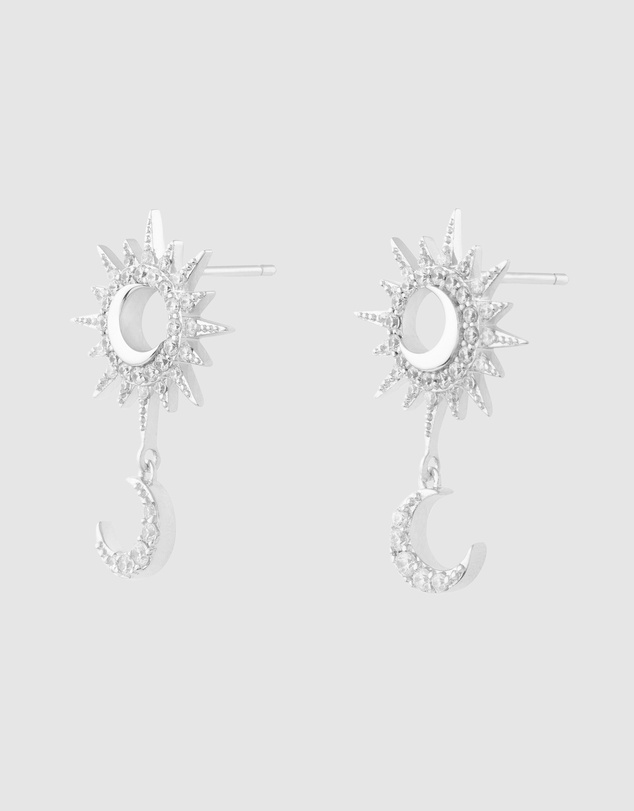 Wanderlust + Co - Sunlit Crescent Silver Drop Earrings