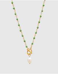 Nialaya Jewellery - Women's Green CZ Wrap Necklace With Pearl