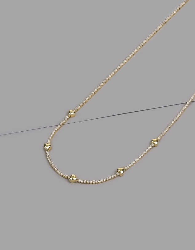 Wanderlust + Co - Heart Pave 14K Gold Vermeil Petite Tennis Necklace