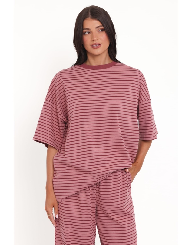 Petal & Pup - Wilda Oversized Tee - Pink Red Stripe