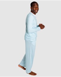 Sant And Abel - Men's Sky Blue Jersey Stripe Henley Top