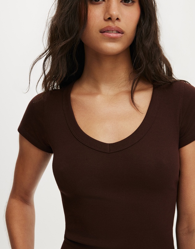 Cotton On - Goldie Rib V Neck Short Sleeve