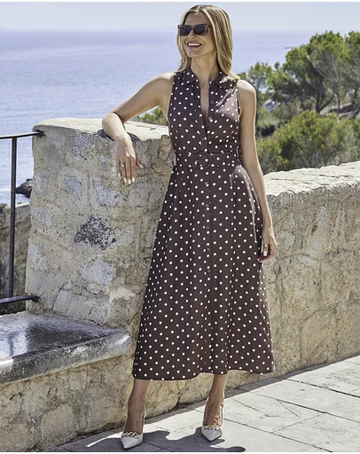 Sosandar - Spot Print Linen Blend Midi Shirt Dress