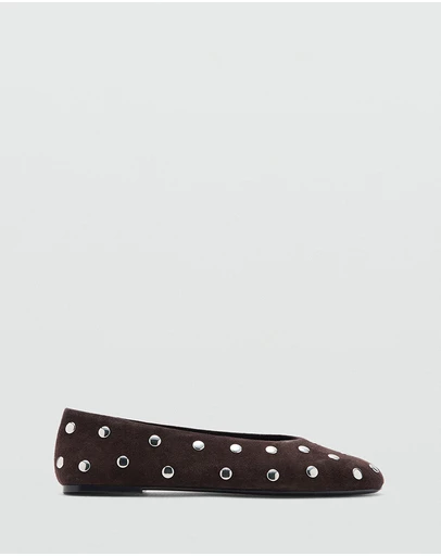 M.N.G - Suede Studded Ballet Flats