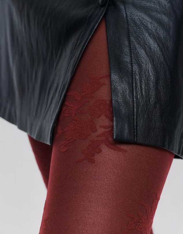 High Heel Jungle - Dakota Premium Floral Jacquard Tights - Burgundy