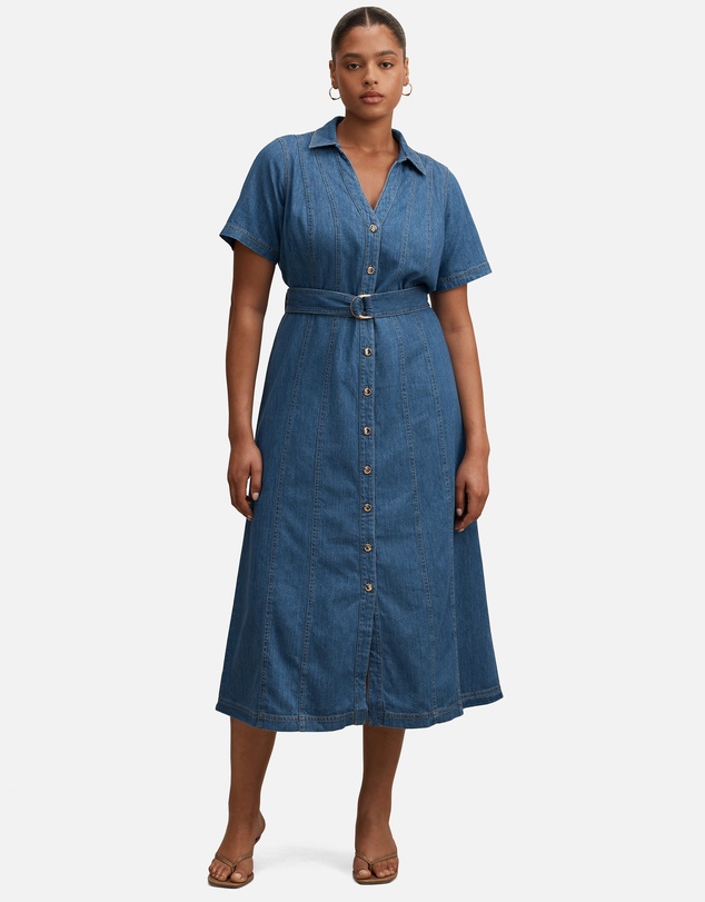Forever New Curve - Josephine Curve Short Sleeves Denim Dress