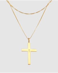 Kuzzoi - ICONIC EXCLUSIVE - Necklace Men Cross Pendant Layer Religion in 925 Sterling Silver Gold Plated